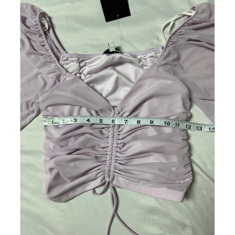 NWT Fashion Nova Your Eyes On Me Top Lavender Ruched Mesh Balloon Sleeve Crop L - Picture 11 of 14